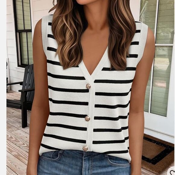 White Apricot and Black button sweater vest - Picture 1 of 10
